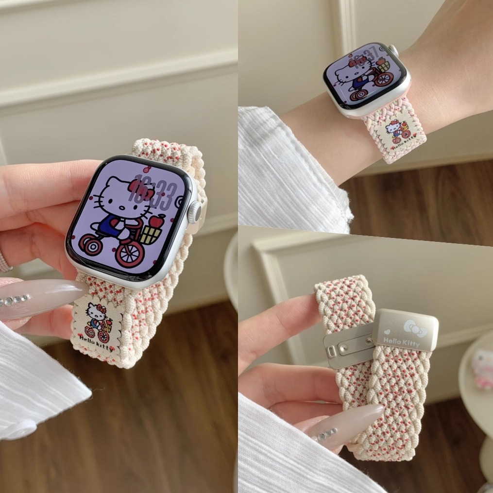 适用苹果凯蒂猫尼龙编织回环表带