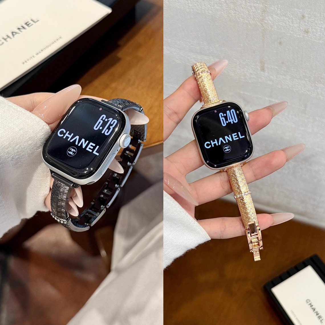 手镯款金属轻奢女表带细款适用iwatch10代苹果手表AppleWatch87se