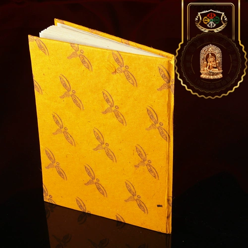 西藏红 Молитвенный барабан Будда Глаза Режим глаз Желтая скрытая бумажная записная книжка (большой размер) Непал чистый дневник ручной работы