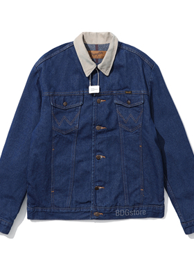 Wrangler威格男士休闲牛仔夹克纯棉外套灯芯绒异色翻领春秋牛仔衣