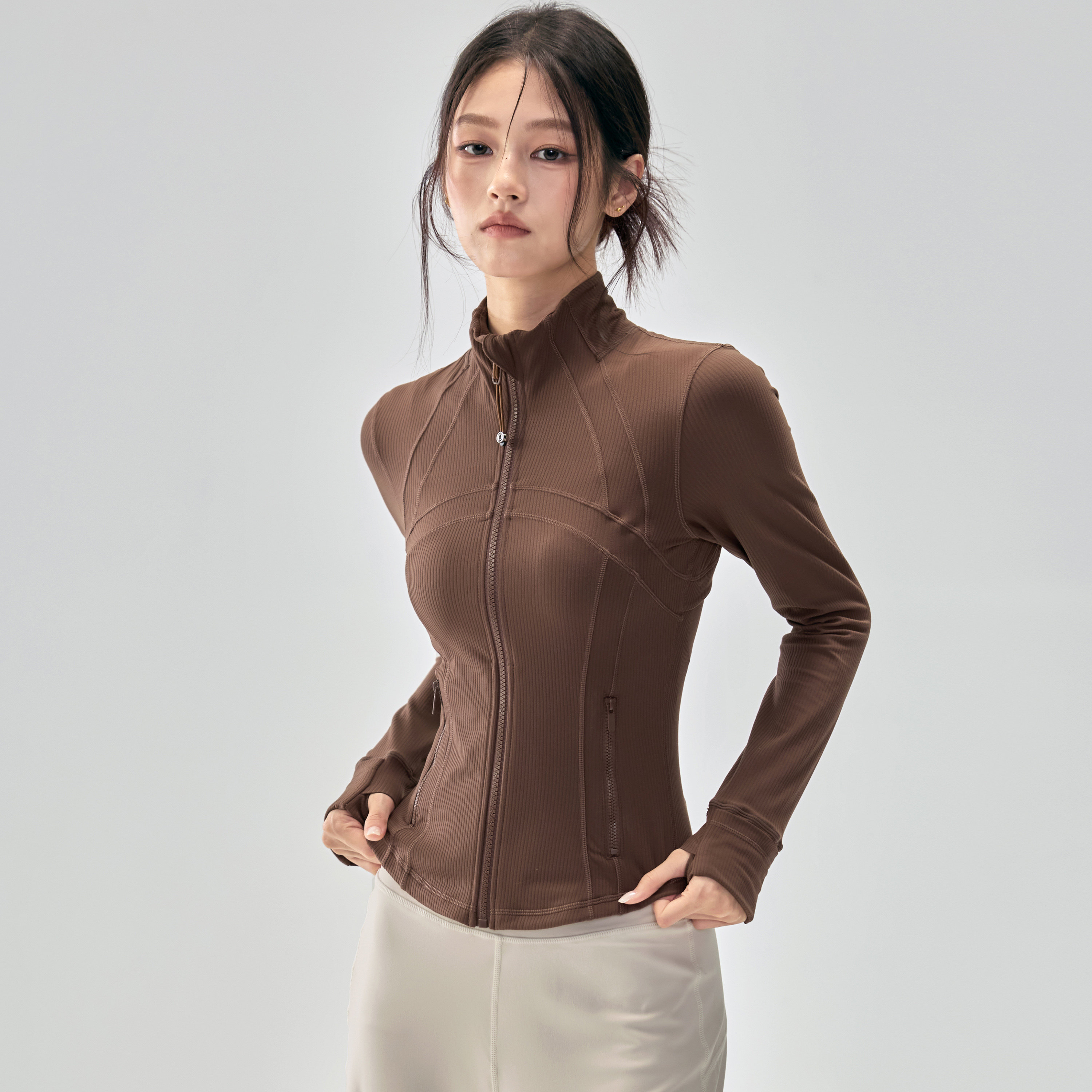 健身女孩立领螺纹显瘦瑜伽服外套图片