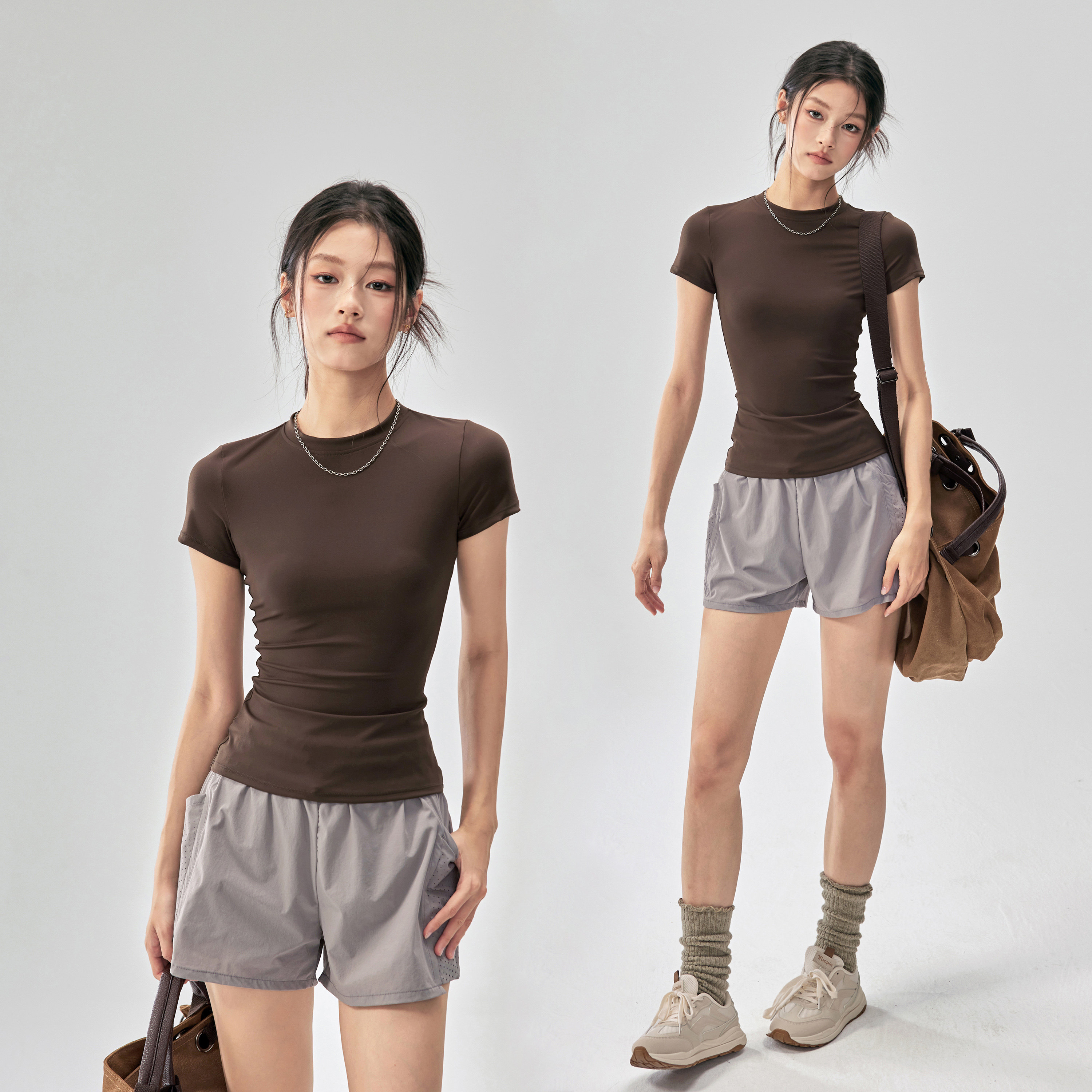 健身女孩瑜伽服短袖夏季速干修身运动上衣套装弹力跑步训练T恤薄