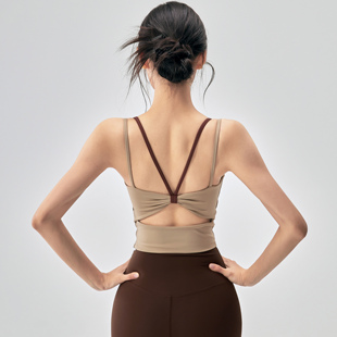 健身女孩美背运动内衣一体式防震拼色瑜伽背心外穿跑步训练文胸新