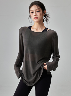 健身女孩宽松薄款瑜伽服罩衫透气速干运动上衣夏季显瘦普拉提t恤