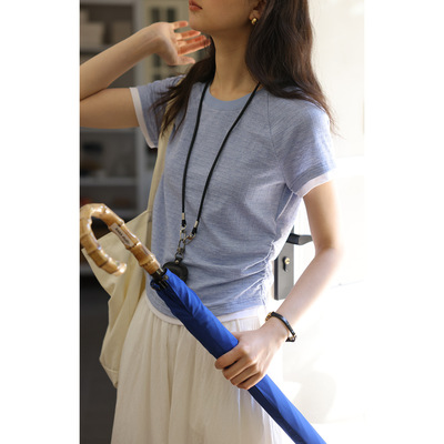 撞色修身插肩袖T恤女夏季