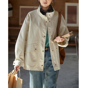 法式复古立领宽松工装夹克外套女