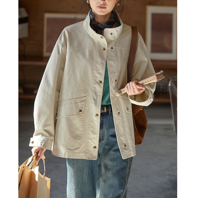 法式复古立领宽松工装夹克外套女