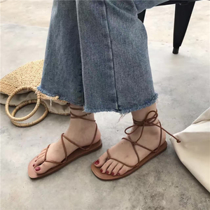 韩版百搭交叉绑带罗马鞋