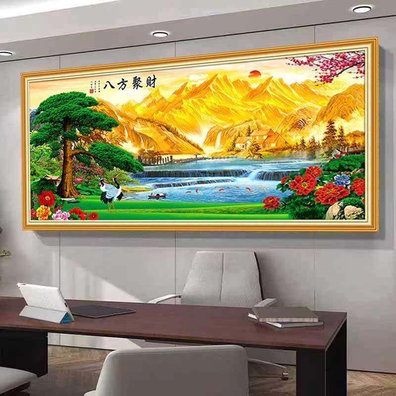 钻石画满钻方钻手工贴钻绣AB中式客厅办公室日照金山八方聚财新款