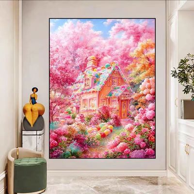 带框钻石画满钻魔方钻手工贴钻绣卧室客厅欧式风景粉色糖果屋新款