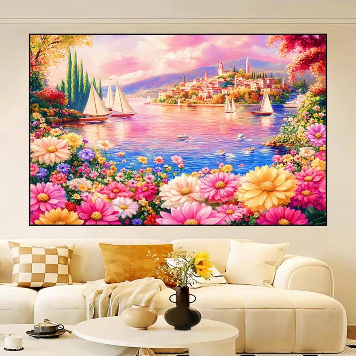 带框钻石画满钻魔方钻手工贴钻绣欧式卧室客厅风景威尼斯湖畔新款