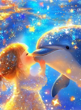 带框钻石画满钻方钻贴钻绣卧室客厅餐厅欧式卡通海豚女孩星空新款
