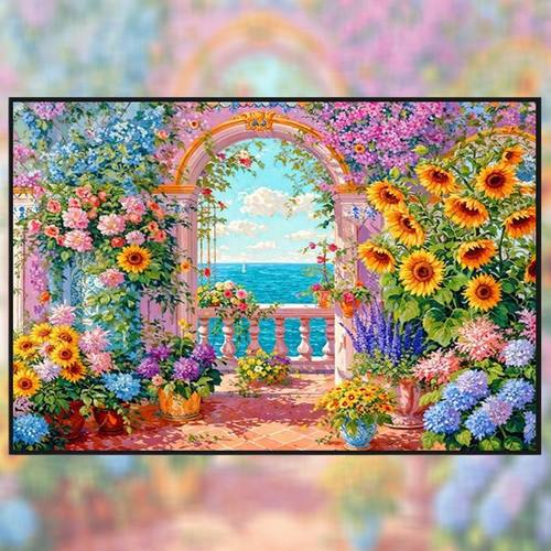 带框钻石画满钻魔方钻手工贴钻绣欧式卧室客厅海边花房向日葵新款