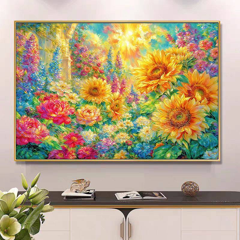 带框钻石画满钻魔方钻手工贴钻绣欧式卧室客厅玫瑰花园向日葵新款