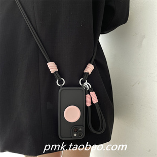 自带挂钩撞色编织挂绳盖帽硅胶支架适用苹果15promax手机壳iphone14腕带手拎13纯色16软壳17简约12pro少女78p