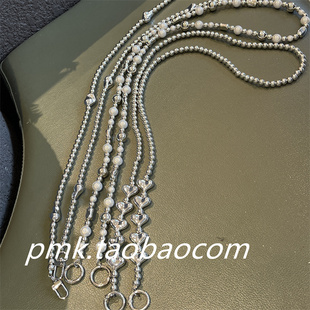 ins冷淡风手机链条斜挎可背手工串珠背包挂链爱心链背包背带侧背