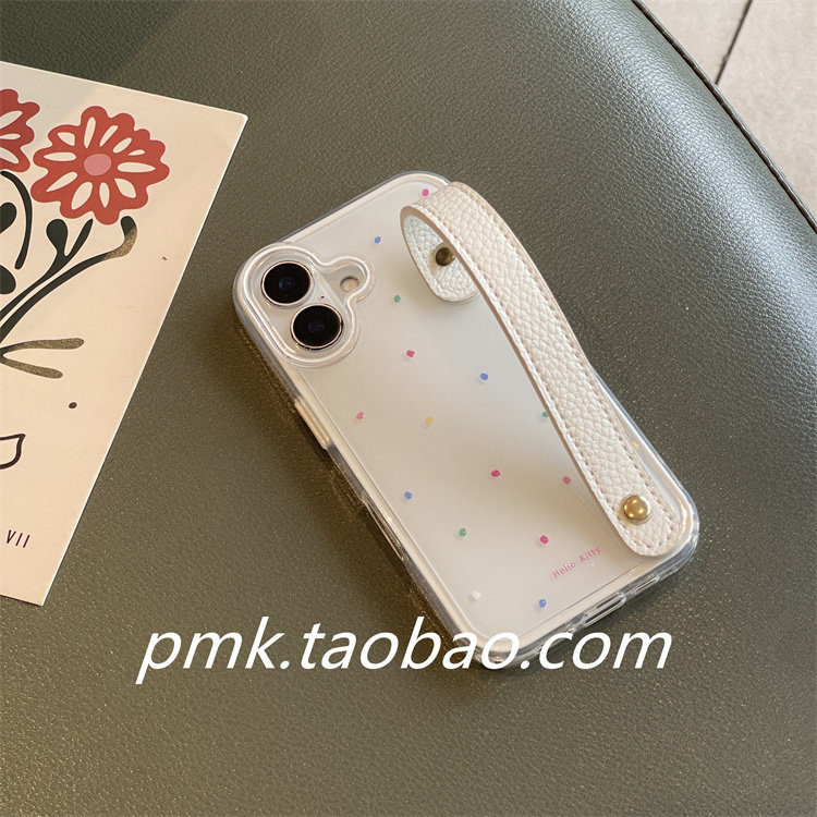 彩色波点白色皮质腕带16手机壳