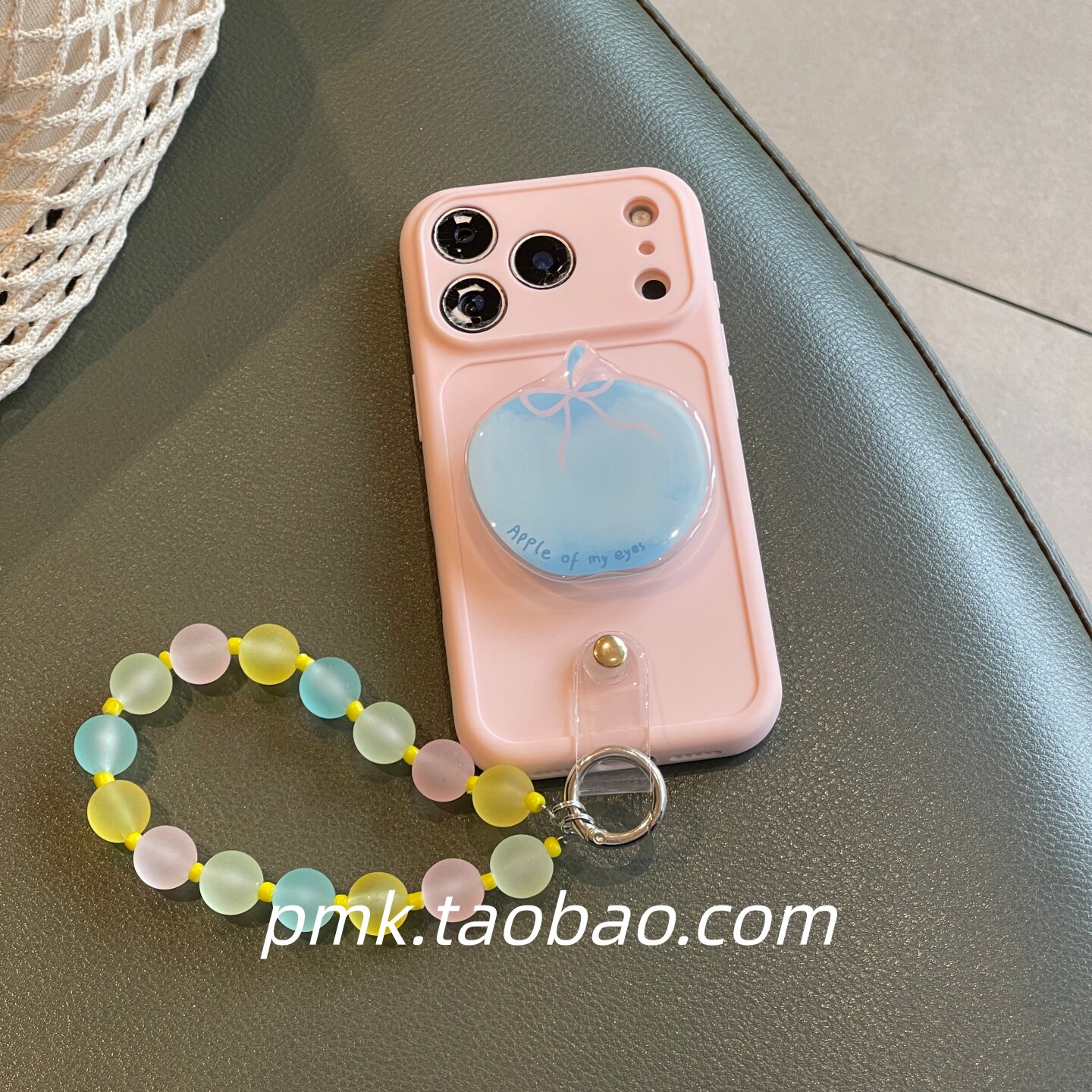 ins小众少女蝴蝶结蓝苹果支架糖果手链15适用17pro苹果14ProMax手机壳iPhone16便捷手提13Promax保护套新款