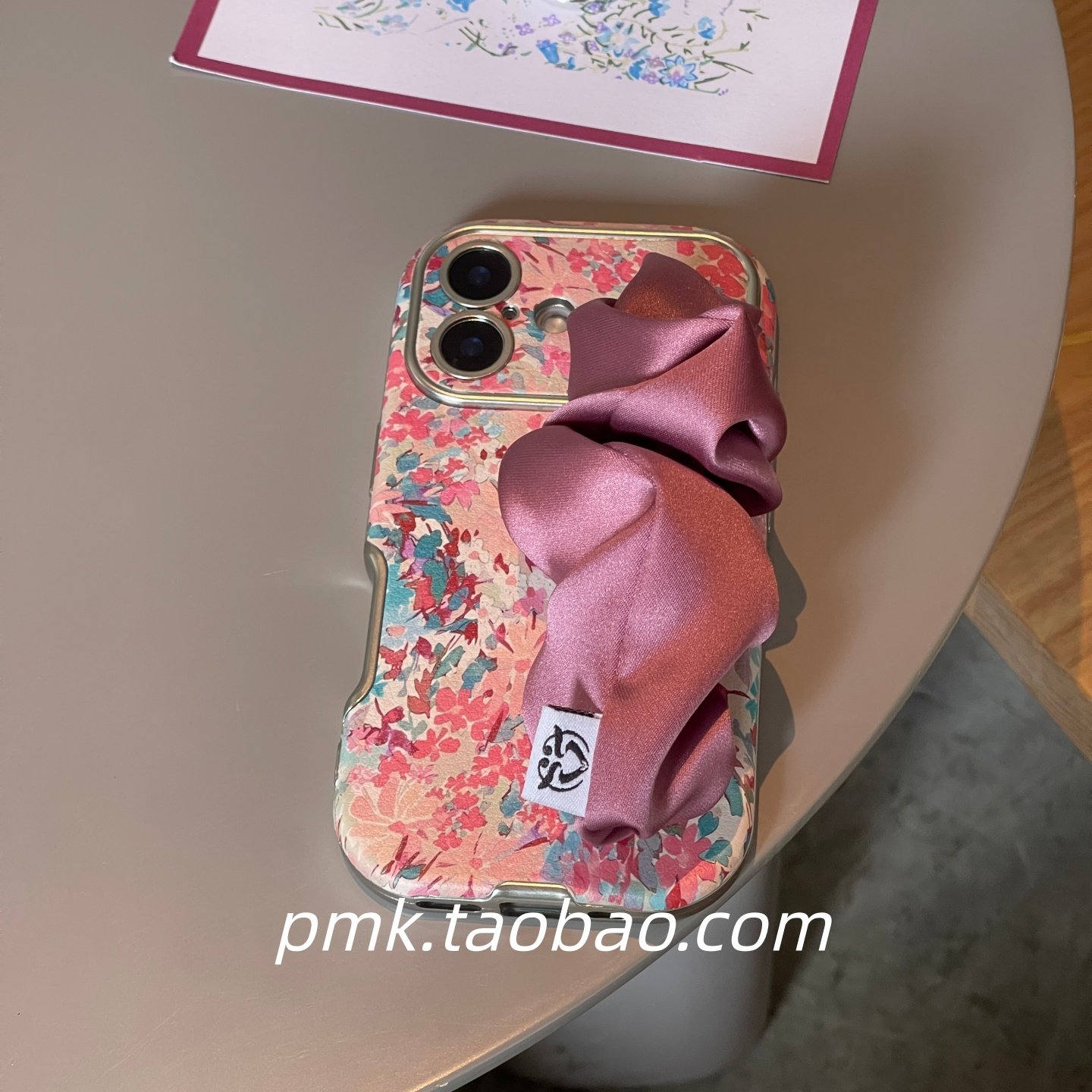 满屏玫粉花朵丝巾手腕带17手机壳