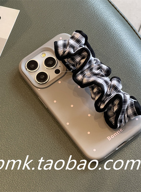 ins高级灰色波点黑色格子松紧弹力手腕带16promax适用苹果15promax手机壳iphone13小众14软12保护套11手拎