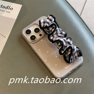 ins高级灰色波点黑色格子松紧弹力手腕带16promax适用苹果15promax手机壳iphone13小众14软12保护套11手拎
