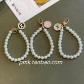 手机挂绳短款 珍珠串珠挂链小香风蝴蝶结吊坠挂饰手工编织链条新款