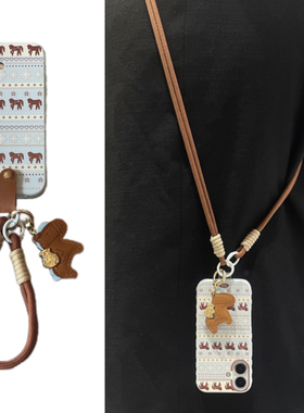 彩色中国风蓝色小马手腕带吊坠适用苹果15promax斜跨绳背包式手机壳iphone17便捷式手提1614新款少女13防摔软