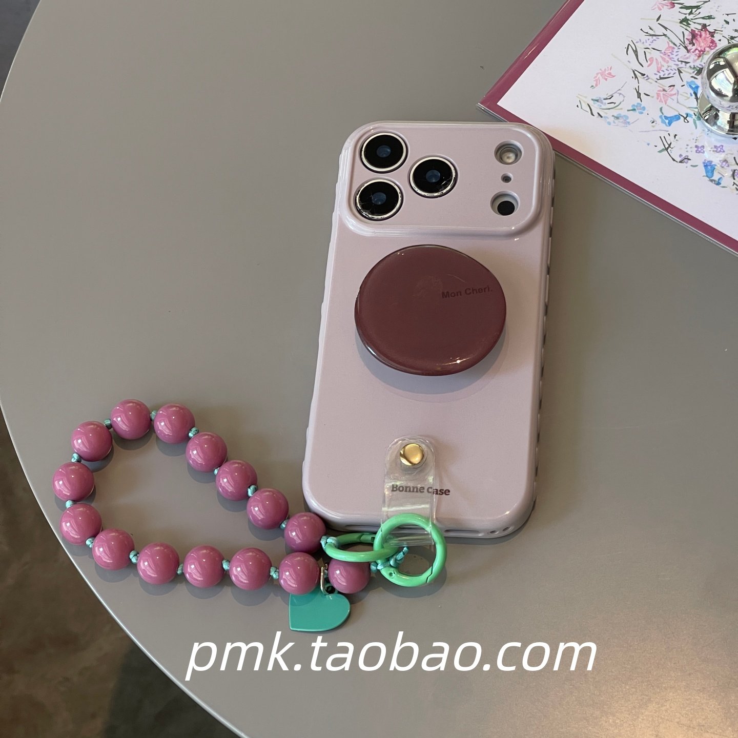 简约ins温柔灰紫咖啡豆支架适用苹果17promax手机壳串珠手链iphone17新款16女15防摔14全包13保护套便捷手提