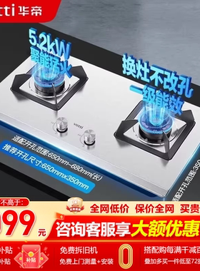 特价华帝i10065A不锈钢燃气灶5.2kw猛火双灶煤气灶天然气液化气