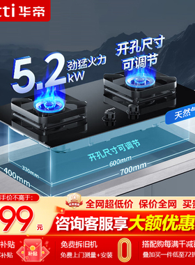 华帝燃气灶i10071B煤气灶液化气灶5.2kw双灶台嵌天然气炉灶液化气