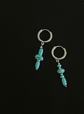 Sage Vintage 古着Turquoise and Silver 藏式绿松石串珠复古耳饰