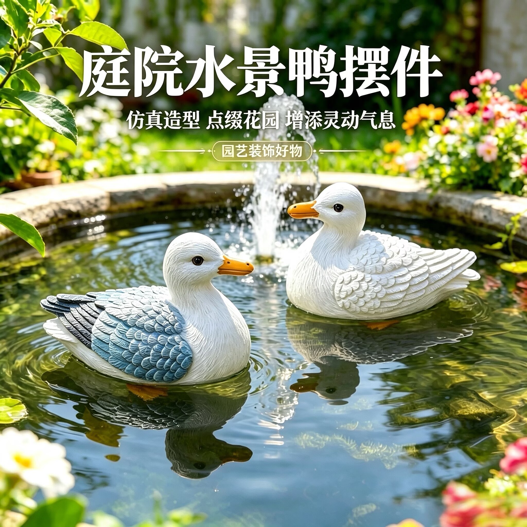 仿真浮水鸭子树脂鱼缸造景摆件