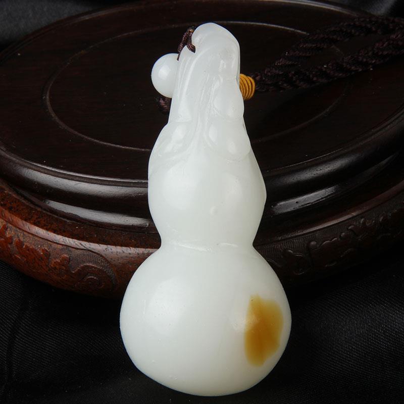 天然和田玉羊脂白玉葫芦籽料手把件白玉葫芦把玩件老坑玉挂件
