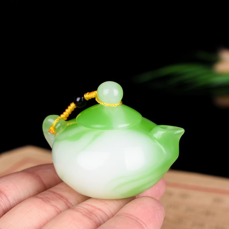 新疆和田玉羊脂白玉绿玉金丝玉把把胡麻将小茶壶手把玩件青绿小壶