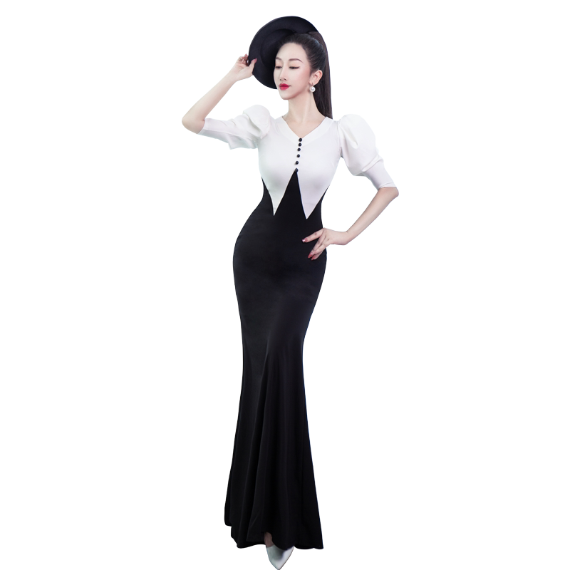 舞姿翼形体礼仪晚礼服走秀连衣裙