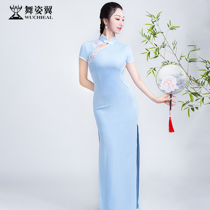 舞姿翼2024新款国风温婉气质长款形体礼仪训练T台演出走秀旗袍