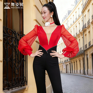 舞姿翼2025新款 红色专业比赛服 形体服练功服表演出服修身