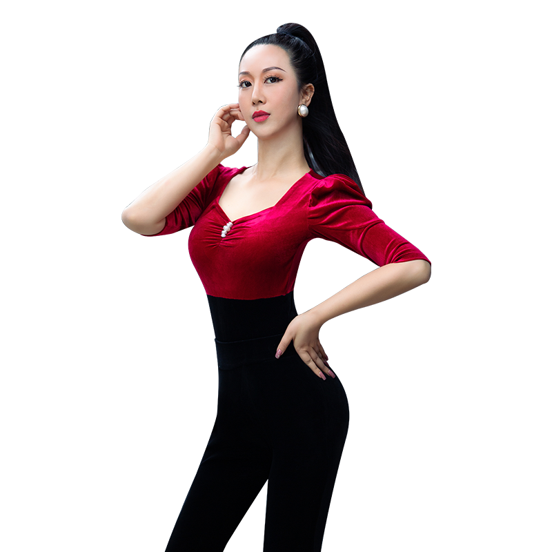 舞姿翼春夏装新款形体服导师服礼仪训练走秀练功修身中袖丝绒套装