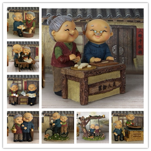 经典中式温馨老头老太太相守相伴买菜包饺子 创意家居饰品摆件