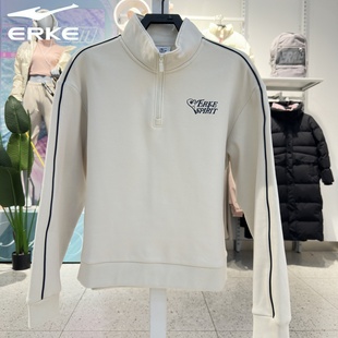 鸿星尔克女款加绒拉链套头卫衣2025冬新款12225401276时尚休闲