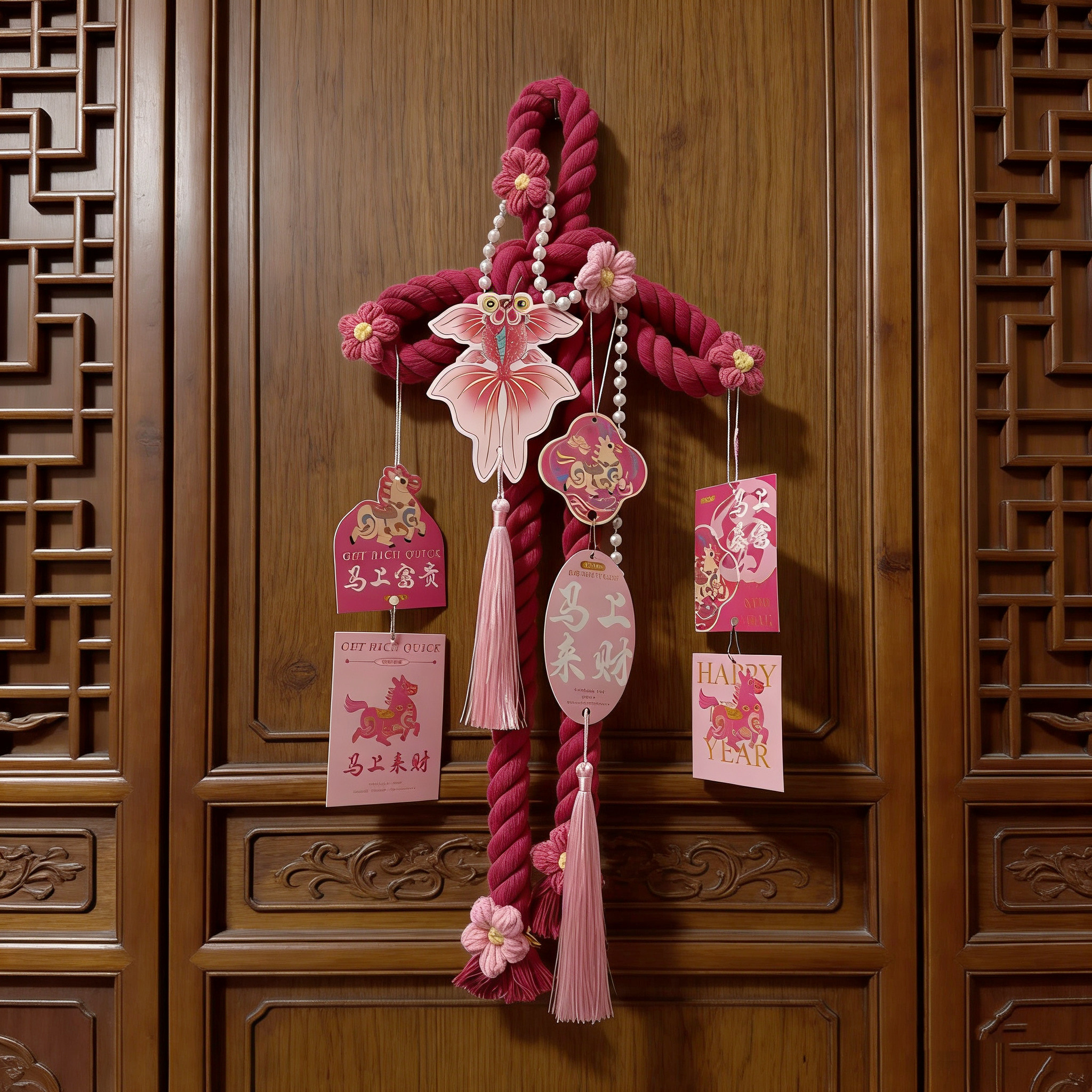 芭比粉玫红色万字结挂件装饰挂饰门挂客厅装饰礼物乔迁礼实用ins