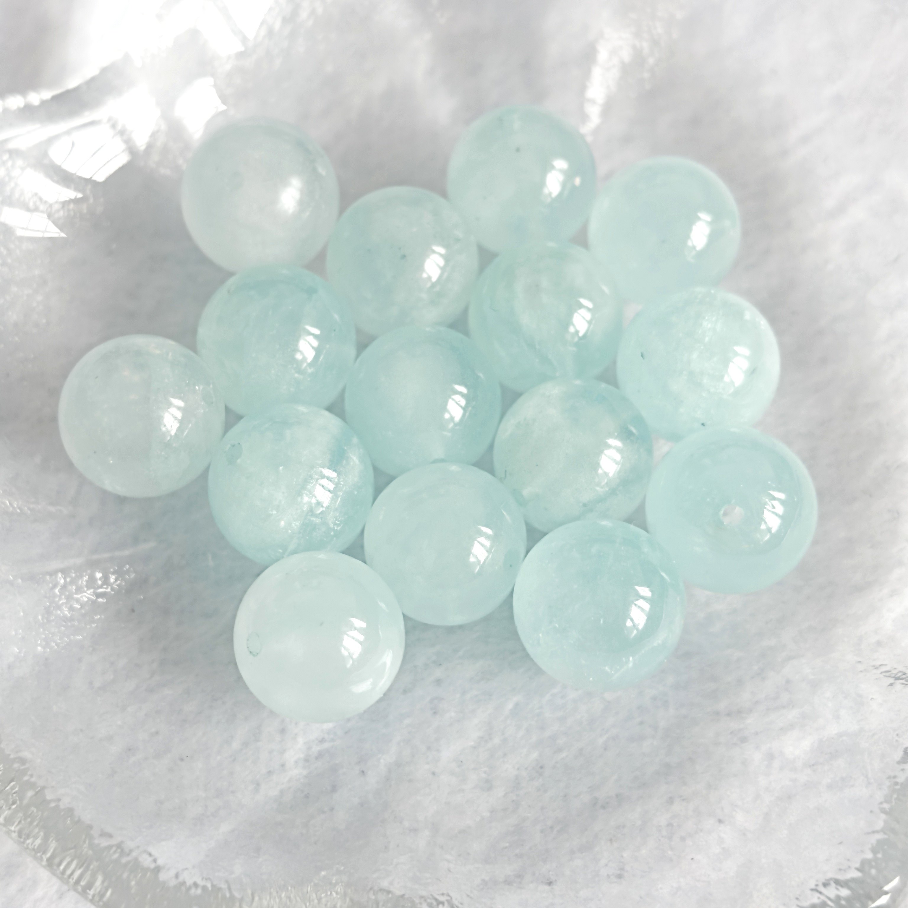 天然冰川蓝海蓝宝11mm圆珠手链项链手工单珠配件