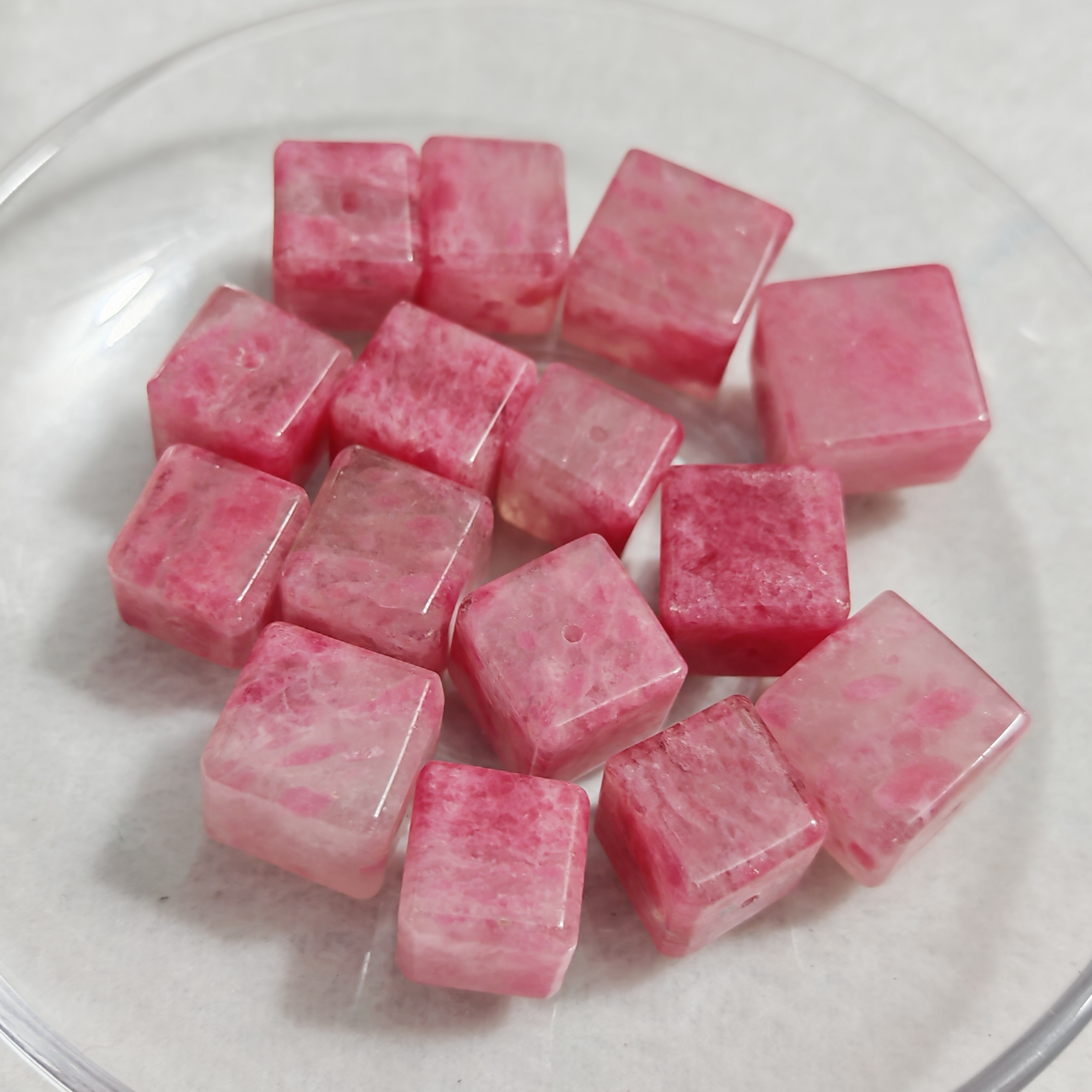 天然冰透粉蔷薇辉樱花雨方糖方块随型手工串珠DIY配件(通孔)