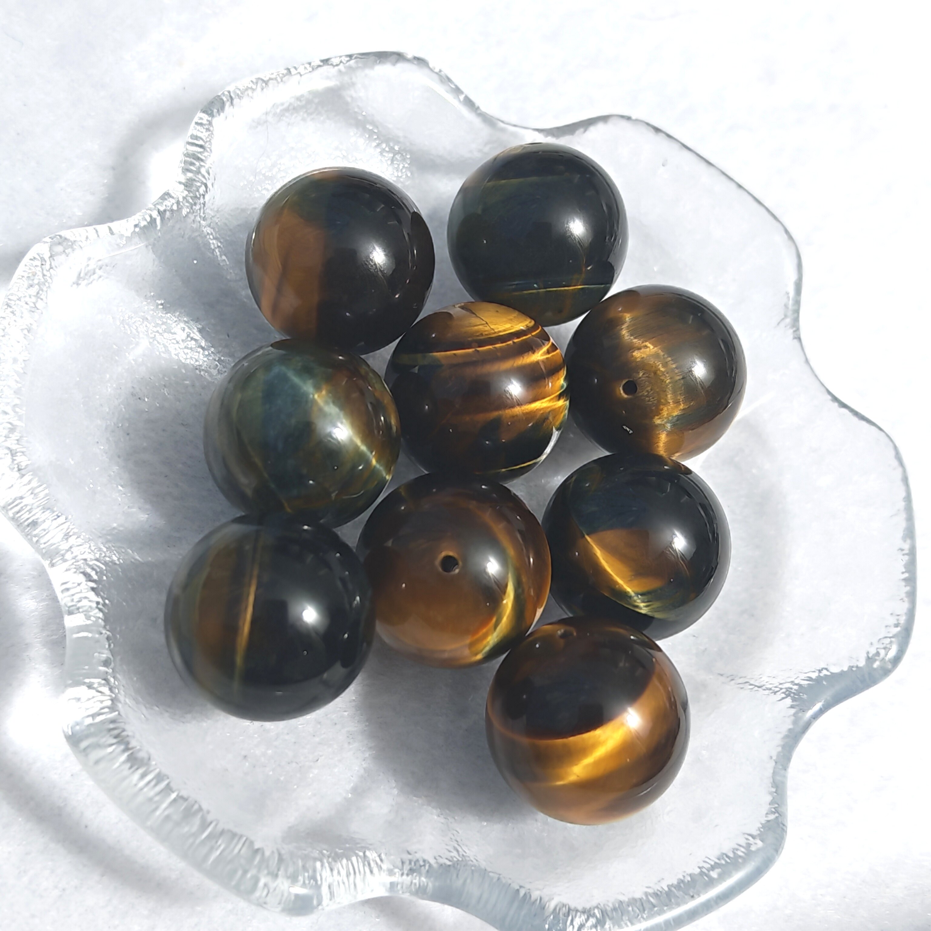 禧芙蓉XFORO彩虎眼石18mm圆珠手链木便石石黄蓝虎眼石单珠配件