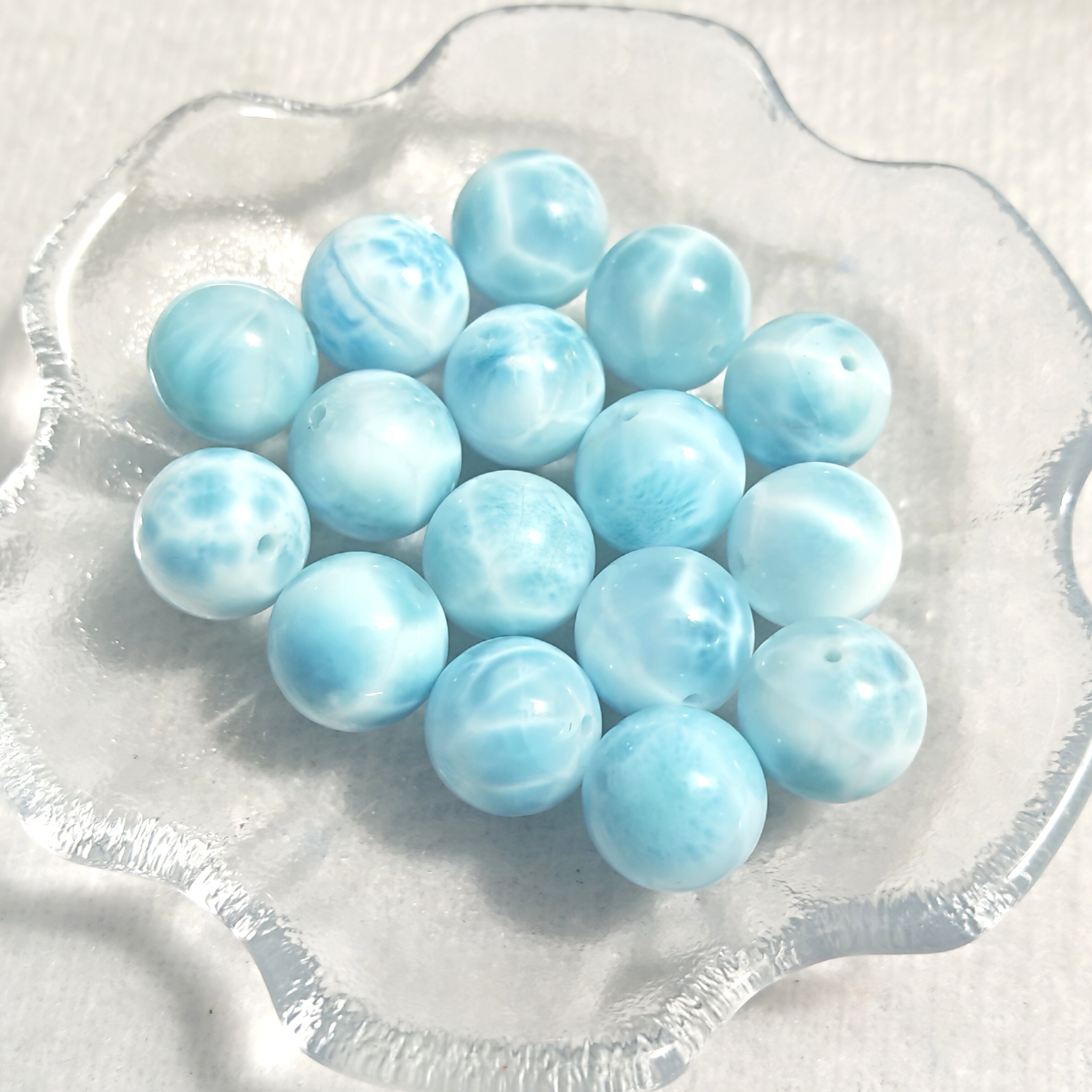 天然海纹石13.1mm-13.6mm圆珠拉利玛针钠钙石散珠配件单珠