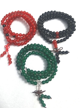 天然巴西红玛瑙108珠手链长款四圈黑玛瑙绿玛瑙圆珠手链