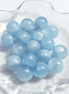 天然蓝天白云海蓝宝12mm圆珠手链项链手工DIY散珠单珠配件