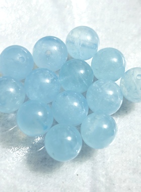 天然海蓝宝8mm-11m圆珠手链项链手工DIY散珠配件单珠