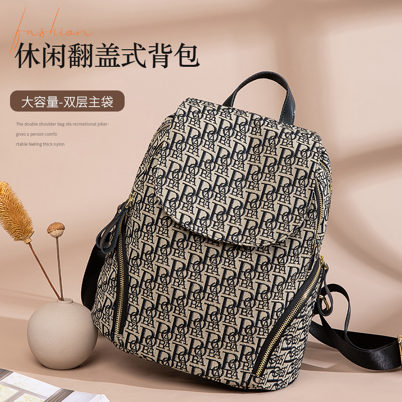 潮牌老花女双肩包复古旅行背包