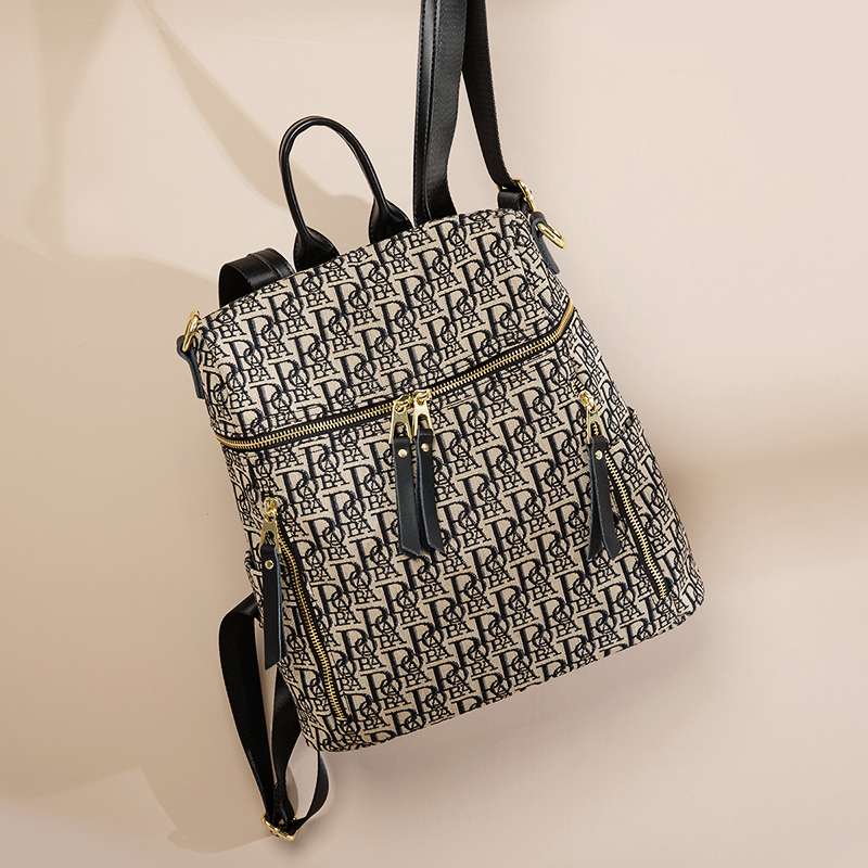 双肩包复古老花牛津布竖款方形